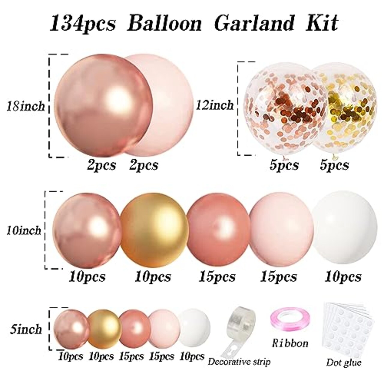 154 PCS Rose Gold Balloons Garland Arch Kit, Rose Gold Pink White Confetti Balloons for Women Girls Princess Engagement Bridal Shower Wedding Bachelorette Brithday Party Decoration…